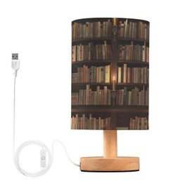 YYZZH Table Lamp Library Bookshelf Book Candle Nightstand Lamp with Wood Base Fabric Lamp Shade Bedside Desk Lamp for Living Room Bedroom Kids Room Office