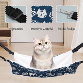 BCHARYA 2 Pieces Cat Hammock for Cage Hanging Reversible, Soft Pet Cage Hammock with Adjustable Straps, Double Hammock Suitable for Cats, Puppy, Ferrets, and Small Animals (M, CAT) ﻿
