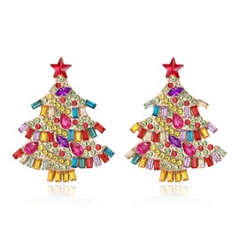 EVER FAITH Christmas Tree Stud Earrings, Sparkling Rhinestone Cute Christmas Tree Christmas Earrings for Women Holiday Jewellery Gifts Green, Crystal