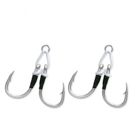 OCEAN CAT 10Pcs Fishing Assist Circle Hooks Rigged with White Kevlar Strings, High Carbon Steel Jigging Jigs for Saltwater and Freshwater (Double 9/0(6pcs/3pack, 1 inch Line)
