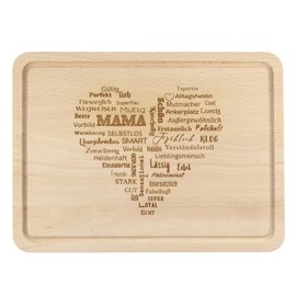 Heart for Mum Gift - Premium Chopping Board, 30 x 22 cm Large with Juice Groove, Love Words in Heart Shape Engraved on Wood, Heart Gift for Mum for Mother's Day, Birthday