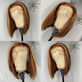 Highlight Bob Wig Human Hair 4/27# 13X4 HD Honey Blonde Ombre Highlight Bob Lace Front Wigs Human Hair Wear and Go Glueless Wig Human Hair Pre Plucked HD Lace Frontal Short Bob Wigs For Black Women