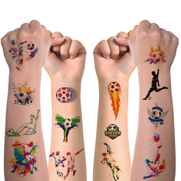 Children's Tattoo 20 Sheets 200 Pieces Football Theme Children's Tattoos Unisex, Waterproof Children's Temporary Tattoos Stickers, Boys Girls Children's Birthday Party Bag Party Celebrations from World Cup Football Tattoos Tattoos