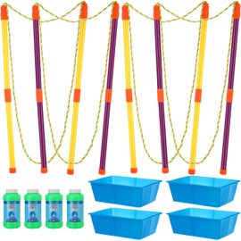 Lenwen 4 Sets Giant Bubble Wands Kit Big Bubble Maker Set Large Bubble Wand Toys with Bubble Refill and Tray Summer Toys for School Fun Outdoor Activities Boys Girls Adults Birthday Party Supplies