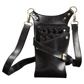 YLYSLFC Scissor Holster Pouch PU Leather Scissor Storage Waist Bag with Waist Shoulder Belt Hairdresser Scissor Bag for Storing Scissors, Combs, Barbers and Other Hairdressing Tools (Black)