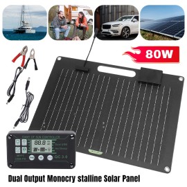 KEPEAK 80W Mono Solar Panel Trickle Battery Charger Kit Maintainer For Boat Car RV