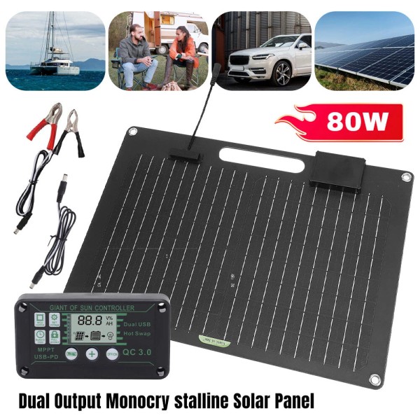 KEPEAK 80W Mono Solar Panel Trickle Battery Charger Kit Maintainer