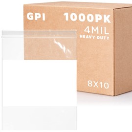 GPI - 8" x 10" - Bulk Case Of 1000, 4 Mil Thick, Heavy Duty, Clear Plastic Reclosable Zip Bags, With Write-on White Block for Labeling, Strong & Durable Poly Baggies With Resealable Zipper Top Lock.
