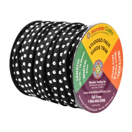 Mandala Crafts Faux Suede Cords Black Leather Cords for Jewelry Making - 20 Yds Studded Leather Laces Strips Flat Vegan Leather Strings Leather Trims & Rivets