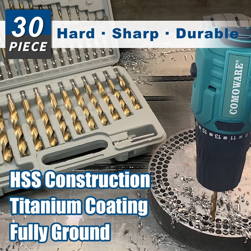 COMOWARE Titanium Impact Drill Bit Set - 30 Pcs Hex