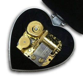 BinkeGG Caja de música con forma de corazón de aleación de estaño con movimiento musical Sankyo (opción de 60 melodías) (Twinkle Twinkle Little Star)
