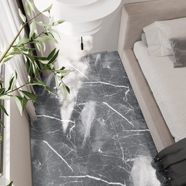 VEELIKE Marble Peel and Stick Floor Tile Waterproof Self Adhesive Slate Grey Vinyl Flooring for Kitchen Bedroom 4 Pack Sticky Floor Tiles 12''x12'' Temporary Vinyl Sheet Flooring for Renters Bathroom