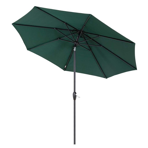 Tempera Auto-Tilt Patio Umbrella 9 ft Outdoor Table Umbrella with 8 Sturdy Ribs, Forest Green/Dark Green