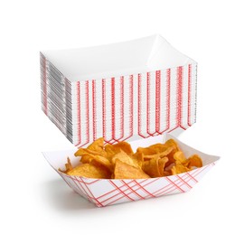 ECOLipak 100 Pack 2lb Paper Food Tray Red, Disposable Paper Food Boats, Food Holder Trays, Serving Boats for Taco Snack Nacho Hot Dog