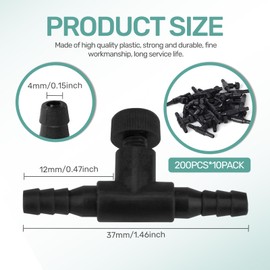 AFIODA 10 Pack Aquarium Air Control Valves, Single Way T Shape Air Flow Regulators for 4-6 mm ID Airline Tubing, Black Plastic Hose Connectors Air Pump Accessories for Fish Tank Aeration System