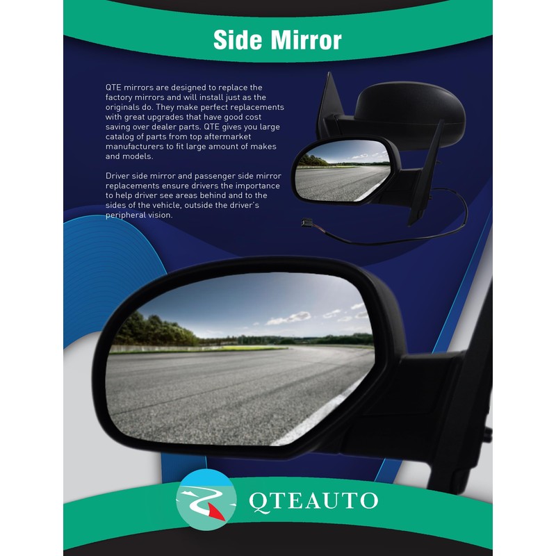 PM Auto Right Passenger Side Mirror, Power Non-Heated Paintable Manual