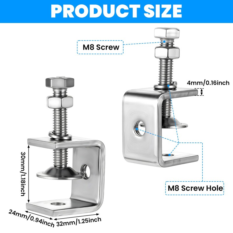 12 Pack 304 Stainless Steel Small C Clamps, 1 Inch