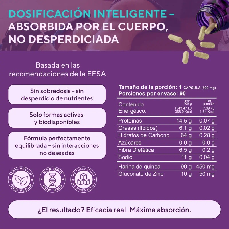 Zinc 50mg Suplint Cápsulas Veganas Selenio Inmunidad Piel Corazón Porciones