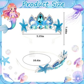 KIUEZIR Blue Ocean-Themed Tiara - Starfish/Shell/Pearl/Rhinestone Accented Crown with Side Comb, Silver Alloy Mermaid Headpiece for Women Beach Parties, Princess Costume & Birthday Celebrations