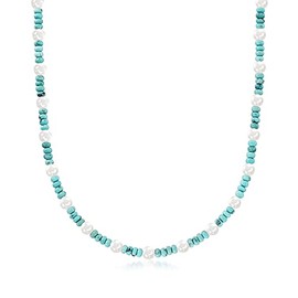Ross-Simons Turquoise Bead and 6-6.5mm Cultured Pearl Necklace With Sterling Silver. 20 inches