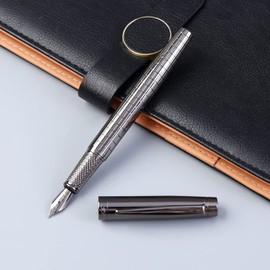 Facile Scriptum High-quality premium metal fountain pen with elegant faux leather case, dark graphene model, perfect for writing and giving as a gift, dark silver grey