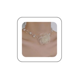 Xduargs Boho Layered White Flower Pearl Necklace White Pearl Strand Necklace Vintage Lace Camellia Choker Necklace Adjustable Lace Rose Flower Pearl Necklace Jewelry for Women