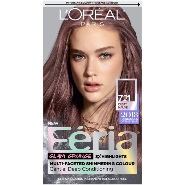 L'Oreal Paris Feria Multi-Faceted Shimmering Permanent Hair Color, 721 Dusty Mauve