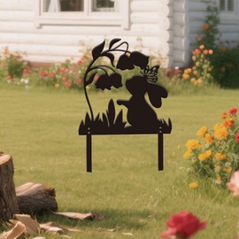 SUPERDANT Bunny Metal Garden Decor Flower Butterfly Wall Sculptures Outdoor Decor Cute Animal Metal Yard Art for Yard Lawn Patio Trees Gift for Gardeners