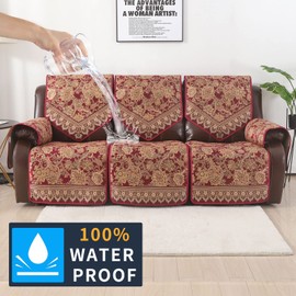 LUFEIJIASHI Waterproof Recliner Sofa Covers Non-Slip Recliner Couch Covers for 3 seat, Split Washable Jacquard Reclining Couch Covers Furniture Protecto (RED, 3 Seater)