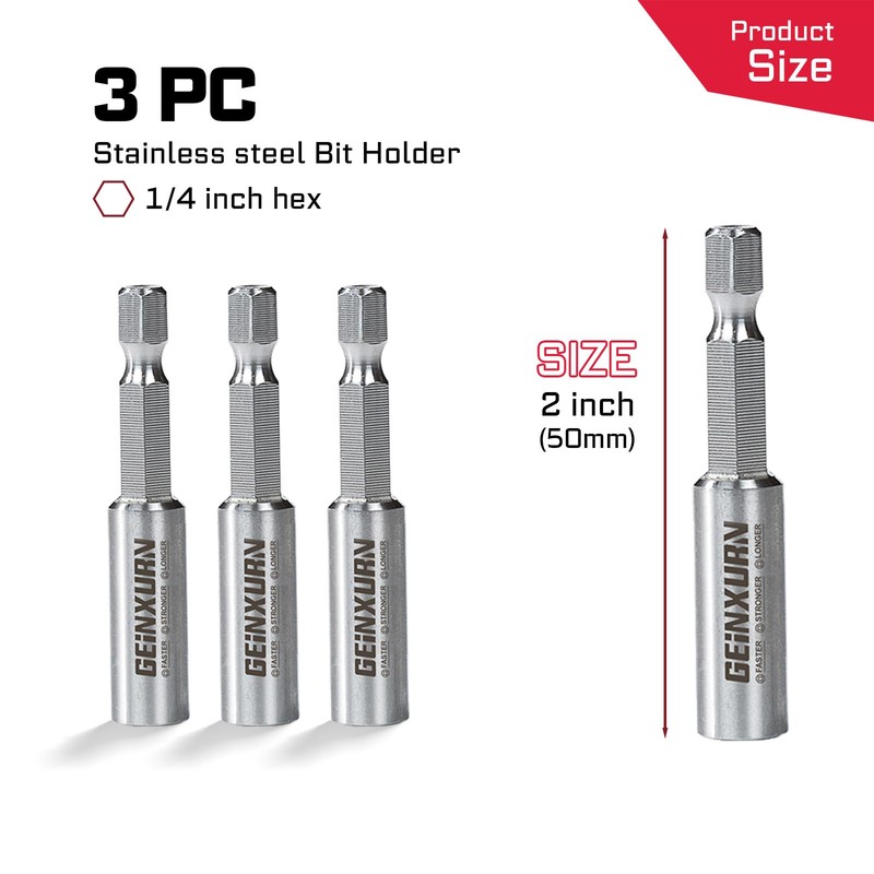 Geinxurn 2Inches Stainless Screwdriver Bit Holders, 3PACK Extension Socket Drill