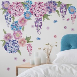 Runtoo Purple Flower Wall Decals Hanging Floral Wall Stickers for Girls Bedroom Living Room Home Decor