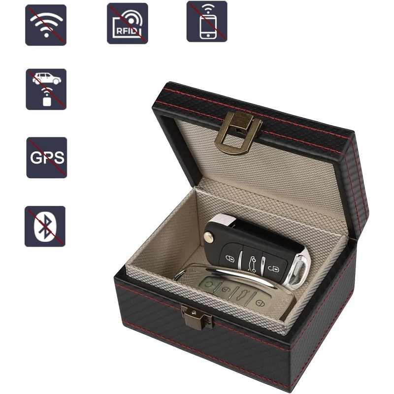 ZANTESR Rectangular Leather RFID Blocking Storage Box, Black, 11.5x9x6.3 cm,