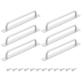 sourcing map 6Pcs Barn Door Handles, 224mm / 9 Inch Hole Center Sliding Gate Door Pull Handle Aluminum Alloy Cabinet Handles with Base and Screws for Kitchen Bathroom Wardrobe Closet (Silver)