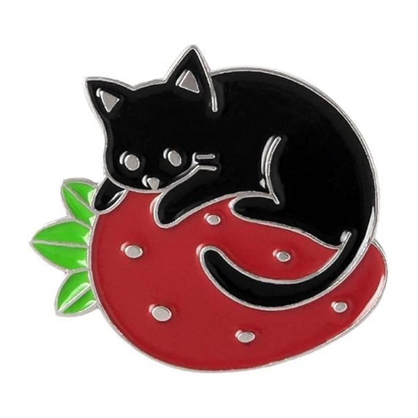 1Pc Cute Enamel Brooch Pins Cartoon Cat Strawberry Brooch Pins