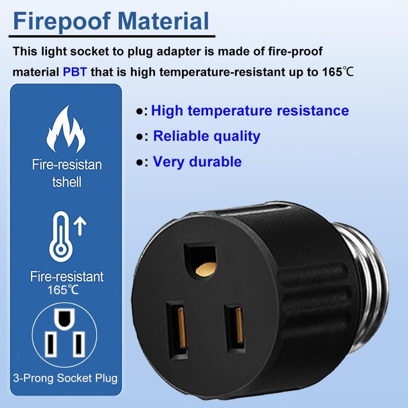 Light Socket to Plug Adapter, Convert Light Bulb Socket to