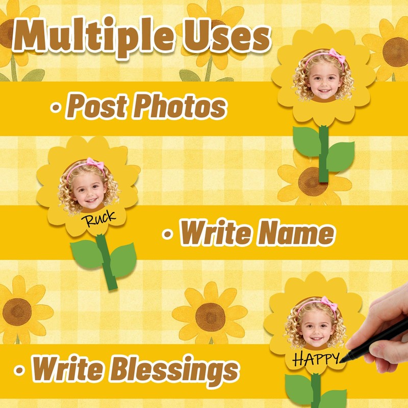 AnyDesign 50 Pcs Sunflower DIY Cutouts Floral Cut-Outs Yellow Flower