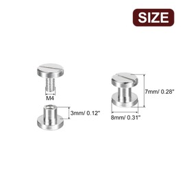 sourcing map 30Pack Brass Chicago Screws, 3x8mm Flat Head Screw Back Binding Post Nail Stud Rivets for DIY Leather Craft Belt Strap Silver