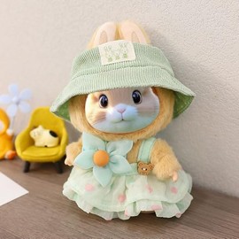15-17cm Doll Clothes for Labb Rabbit Bunny, Lovely Girly Lady Clothes Doll Clothing Hat+Flower Dress, Fashionable Outfit for Dress up, Doll Costume Cosplay Fashion Accessories -Green