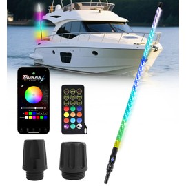 Tavaray 4FT RGB LED Boat Navigation Lights - APP & Remote Control Stern Light for Boats, 600+ Dynamic Modes IP67 Waterproof Nav Lights Whip for Pontoon, Running Deck Lighting