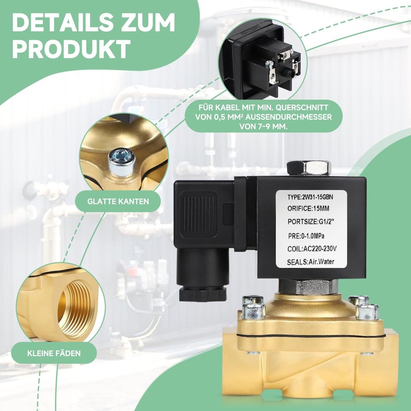 Brass Solenoid Valve G1/2 Inch 230 V AC 0-10 Bar