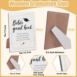 Graduation Bible Guest Book Sign 5 x 7 Inch, Graduation Decorations Class of 2025, Graduation Guest Book Wooden Tabletop Sign with Stand for Graduation Party Decoration and Grad Parties