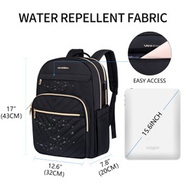 VANKEAN 15.6 Inch Laptop Backpack for Women Men Work Bag Fashion with USB Port, Waterproof Backpacks Nurse Stylish Travel Bags Casual Daypacks for College, Business, Black