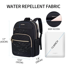 VANKEAN 15.6 Inch Laptop Backpack for Women Men Work Bag Fashion with USB Port, Waterproof Backpacks Nurse Stylish Travel Bags Casual Daypacks for College, Business, Black