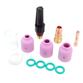 Shiwaki 12 Piece Set TIG Aluminium Oxide Nozzle Kit Stubby Clamp Body Gas Lens 3/32" 2.4mm No.10 Pyrex Cup Consumables for Wig Welding WP 17 18 26