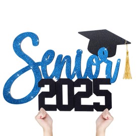 CroBlissful 2025 Senior Sign Graduation Party Decorations Wooden 17 Inch Senior 2025 Board Photo Booth Props Senior Class of 2025 Grad Picture Props for 2025 Graduation Senior Night Party (Black Blue)