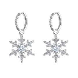 BriLove Christmas Snowflake Earrings Cubic Zirconia Detachable Huggie Hoop Dangle Drop Fine Jewelry for Women Jewellery Gifts