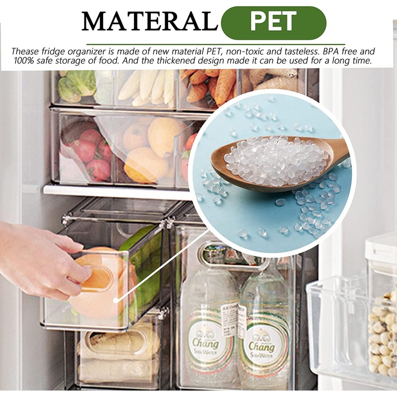 4 Pack Stackable Refrigerator Organizer Bins with Pull Out Drawers