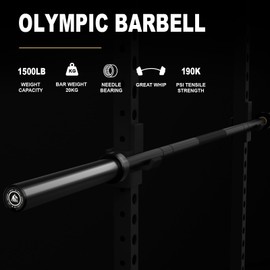 LIONSCOOL 7ft Olympic Barbell (Black E-coating, 1500LBS, No Center Knurl)