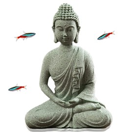 livelyfish Fish Tank Buddha Statue Japanese Aquarium Decorations Meditation Sandstone Buddha Statue Ornaments Betta Pet Fish Tank Asian Decorations,C