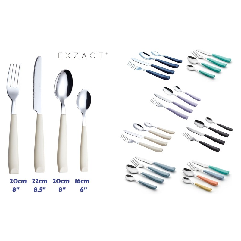 EXZACT Cutlery Set Coloured 16pcs Stainless Steel, Silverware with Coloured